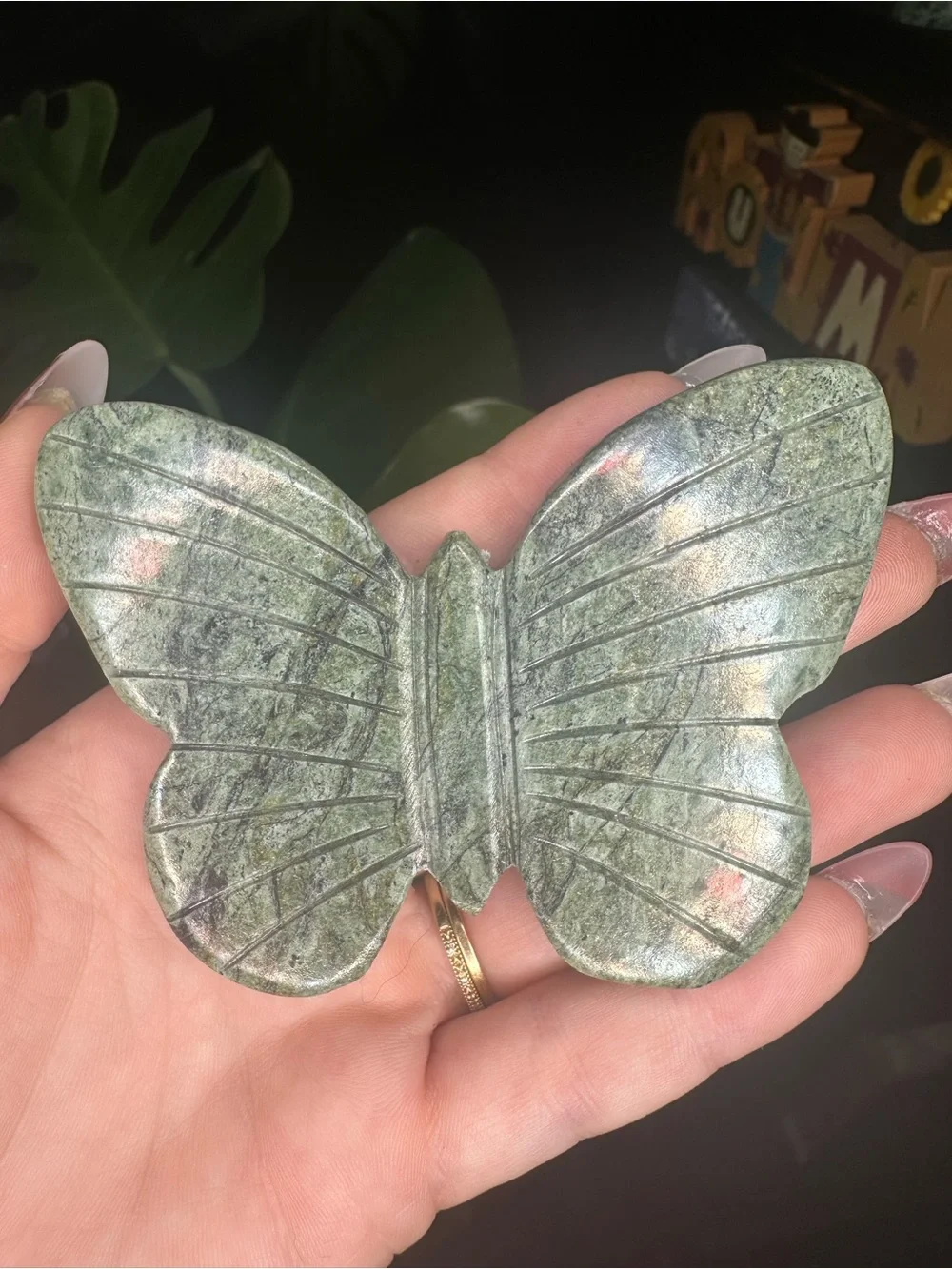 One Green Jasper Crystal/Stone Butterfly